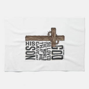 Linge De Cuisine Jean 3_16 Croix Gravure Vintage Design Chrétien