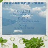 Linge De Cuisine Jehova Jireh Shalom Rapha Blu Ciel Clouds blancs (Plié)