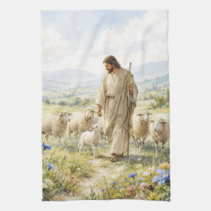 Linge De Cuisine Jésus Bon Berger Fleur Sauvage Aquarelle