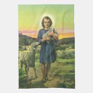 Linge De Cuisine Jésus-Christ berger vintage avec agneau bébé