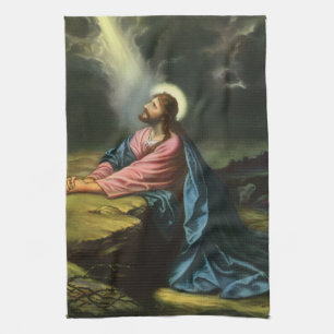 Linge De Cuisine Jésus-Christ vintage priant, jardin de Gethsémani