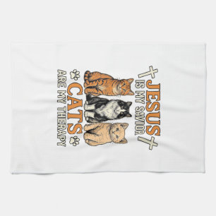 Linge De Cuisine Jésus et les chats sont ma thérapie Vintage T-shir