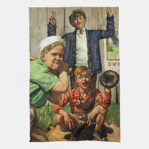 Linge De Cuisine Jeu de baseball vintage, enfant garçon joueur de s