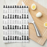 Linge De Cuisine Jeu d'échecs géométrique moderne Motif<br><div class="desc">Serviette de cuisine classique en noir et blanc pour les amateurs d'échecs,  avec des figures d'échecs dans un motif géométrique. Design moderne des pièces d'échecs</div>