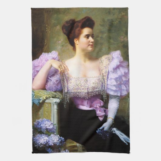 Linge De Cuisine Jeune femme par un bouquet d'hydrangées (Vertical)
