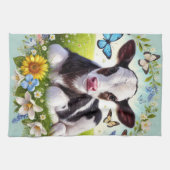 Linge De Cuisine Jeune veau avec couronne de fleurs et papillons (Horizontal)