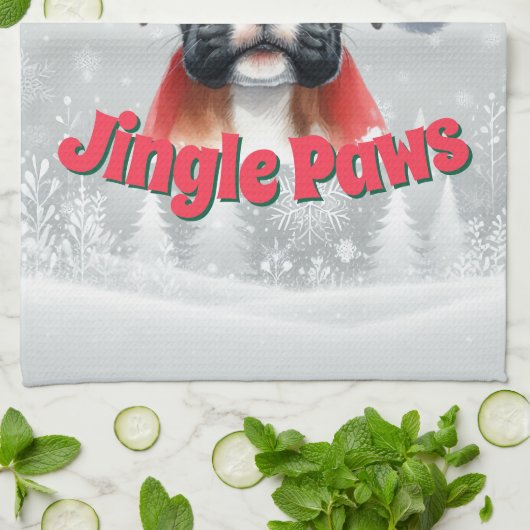 Linge De Cuisine Jingle Paws et Boxer Dog Joy (Plié)