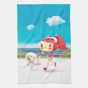 Linge De Cuisine Jogging au bord de la mer : Lapine et bichon souri