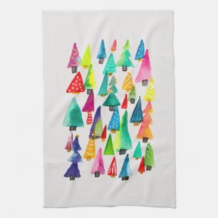 Linge De Cuisine Joli aquarelle arbres de Noël