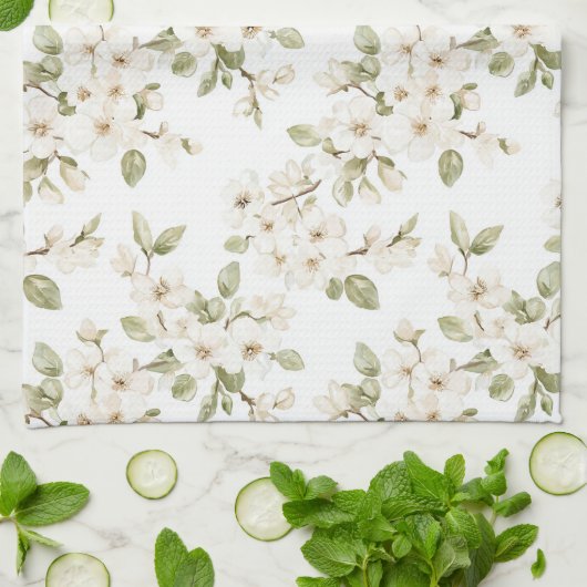 Linge De Cuisine Joli arbre à fleurs crème (Plié)