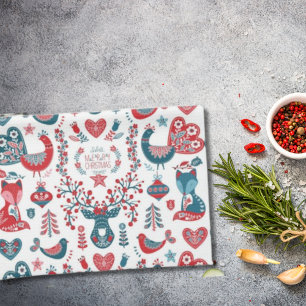 Linge De Cuisine Joli art folklorique scandinave de Noël rouge et m