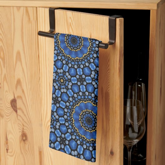 Linge De Cuisine Joli Blue & Gold Dot Art Motif Floral (Pliage en tiers)