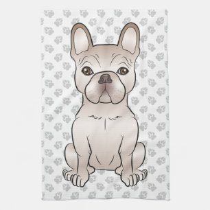 Linge De Cuisine Joli Bouledogue Français crème / Chien et pattes F
