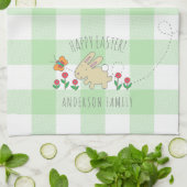 Linge De Cuisine Joli Bunny Pâques Pâques Fleurs roses Vert Plaid (Plié)