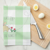 Linge De Cuisine Joli Bunny Pâques Pâques Fleurs roses Vert Plaid (Quart Plié)