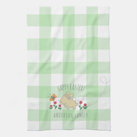 Linge De Cuisine Joli Bunny Pâques Pâques Fleurs roses Vert Plaid (Vertical)