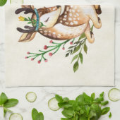 Linge De Cuisine Joli Cerf Aquarellé Posé En Bas Boho (Plié)
