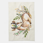 Linge De Cuisine Joli Cerf Aquarellé Posé En Bas Boho (Vertical)