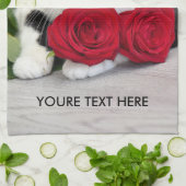 Linge De Cuisine Joli chat avec la rose rouge (Plié)
