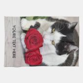 Linge De Cuisine Joli chat avec la rose rouge (Horizontal)