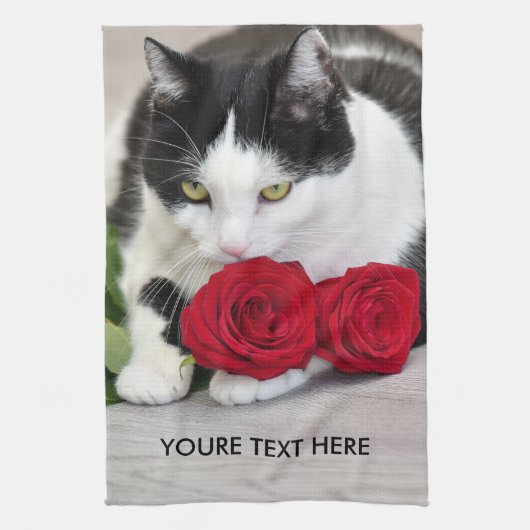 Linge De Cuisine Joli chat avec la rose rouge (Vertical)