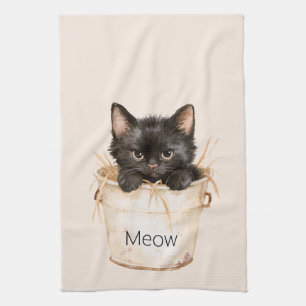 Linge De Cuisine Joli Chat Noir Adorable dans un Seau