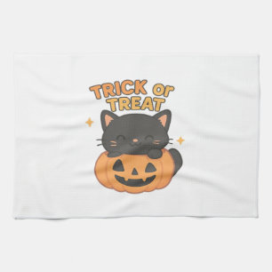 Linge De Cuisine Joli chat noir dans une citrouille – Trick or Trea