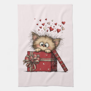 Linge De Cuisine Joli chaton de dessin animé dans une boîte avec de