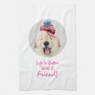 Linge De Cuisine Joli chien duveteux avec un chat sur sa tête Perso