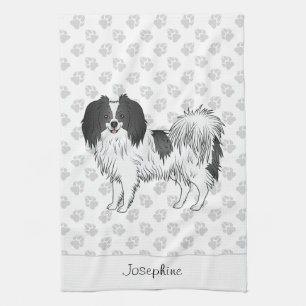 Linge De Cuisine Joli chien Phalène noir et blanc avec nom personna