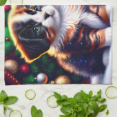 Linge De Cuisine Joli chiot et chat sous l'arbre de Noël (Plié)