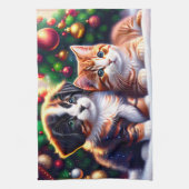 Linge De Cuisine Joli chiot et chat sous l'arbre de Noël (Vertical)