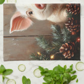 Linge De Cuisine Joli Cochon de Noël Peinture rustique (Plié)