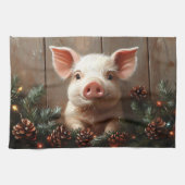 Linge De Cuisine Joli Cochon de Noël Peinture rustique (Horizontal)