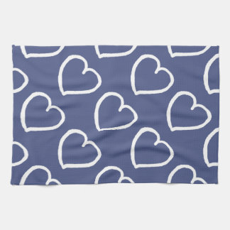 Linge De Cuisine Joli coeur dessiné à la main design blanc sur bleu