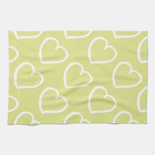 Linge De Cuisine Joli coeur dessiné à la main design blanc sur vert (Horizontal)