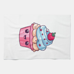 Linge De Cuisine Joli dessin animé cupcake sourire heureux