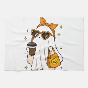 Linge De Cuisine Joli Fantôme de la Saison Effrayante avec Café Gla