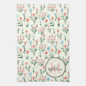 Linge De Cuisine Joli Fleur d'ivoire blanc Élégant Monogramme rose (Vertical)