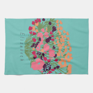 Linge De Cuisine Joli floral coloré Fleurissons + Nom personnalisé