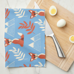 Linge De Cuisine Joli hiver Orange Fox Mountains Motif feuille