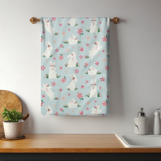 Linge De Cuisine Joli lapin de Pâques Moderne rose floral