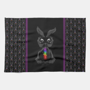 Linge De Cuisine Joli lapin noir avec Soul arc-en-ciel Chakra