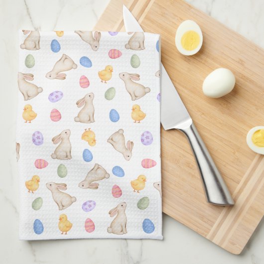 Linge De Cuisine Joli lapin pastel Œufs de Pâques et poussins (Quart Plié)