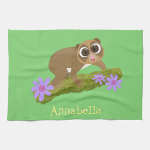 Linge De Cuisine Joli lenteur loris sur dessin de branche