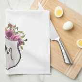 Linge De Cuisine Joli Monogramme floral de Bourgogne rose (Quart Plié)