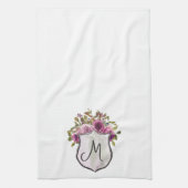 Linge De Cuisine Joli Monogramme floral de Bourgogne rose (Vertical)