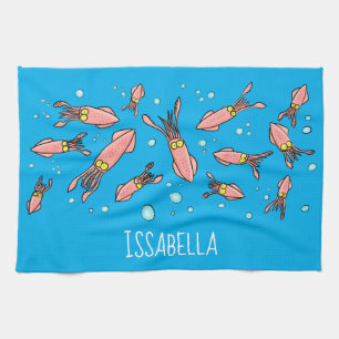 Linge De Cuisine Joli motif caricature de calmar rose