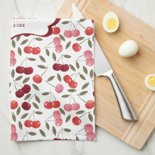 Linge De Cuisine Joli motif de cerise rose et rouge   Thé à monogra