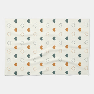 Linge De Cuisine Joli motif de cœur simple Orange Crème Vert